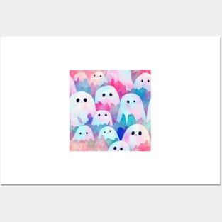 Watercolor kawaii ghosts pattern Posters and Art